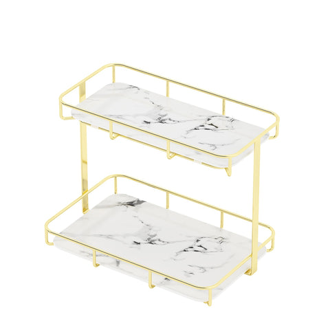 Dobbyby multi-function storage shelf holds perfumes, creams, and makeup in one spot.