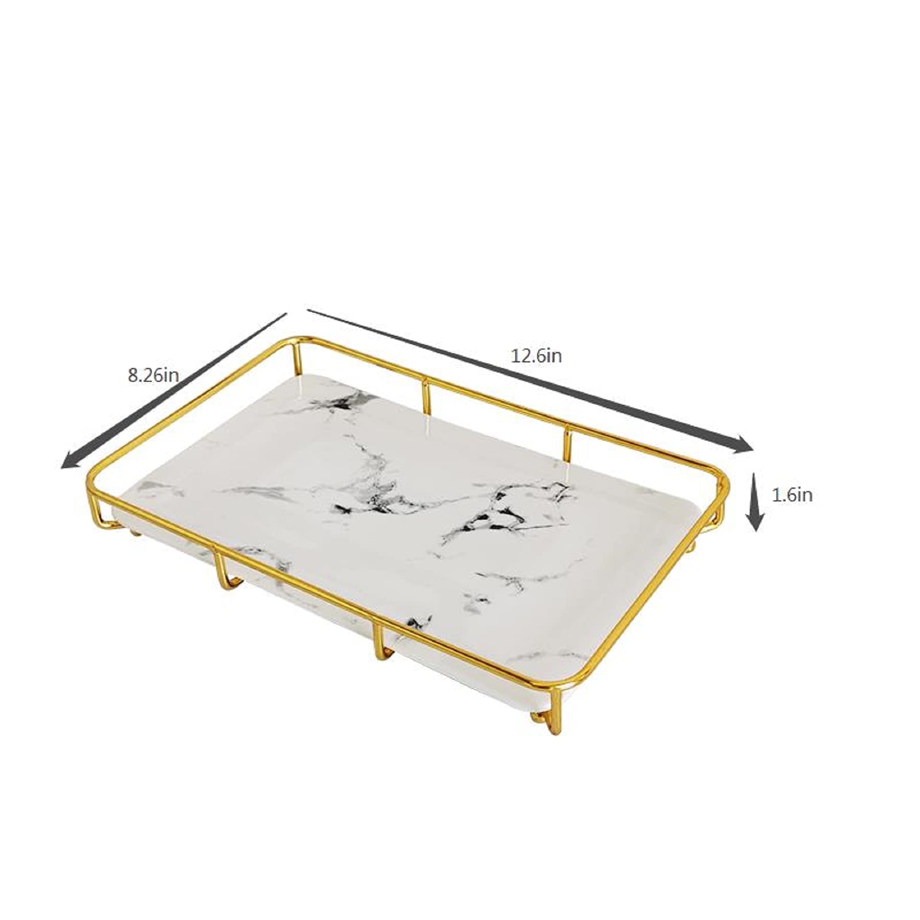 Dobbyby marble-print ceramic tray adds style to any vanity.