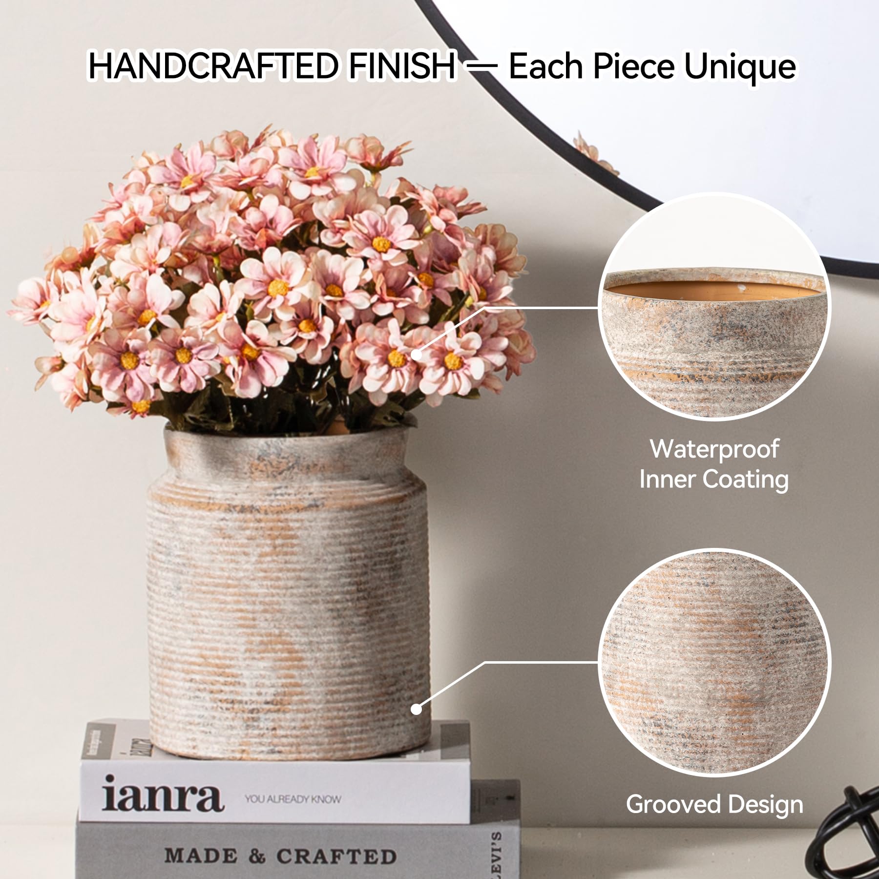 Dobbyby vase with dried flowers preserves a warm rustic vibe.