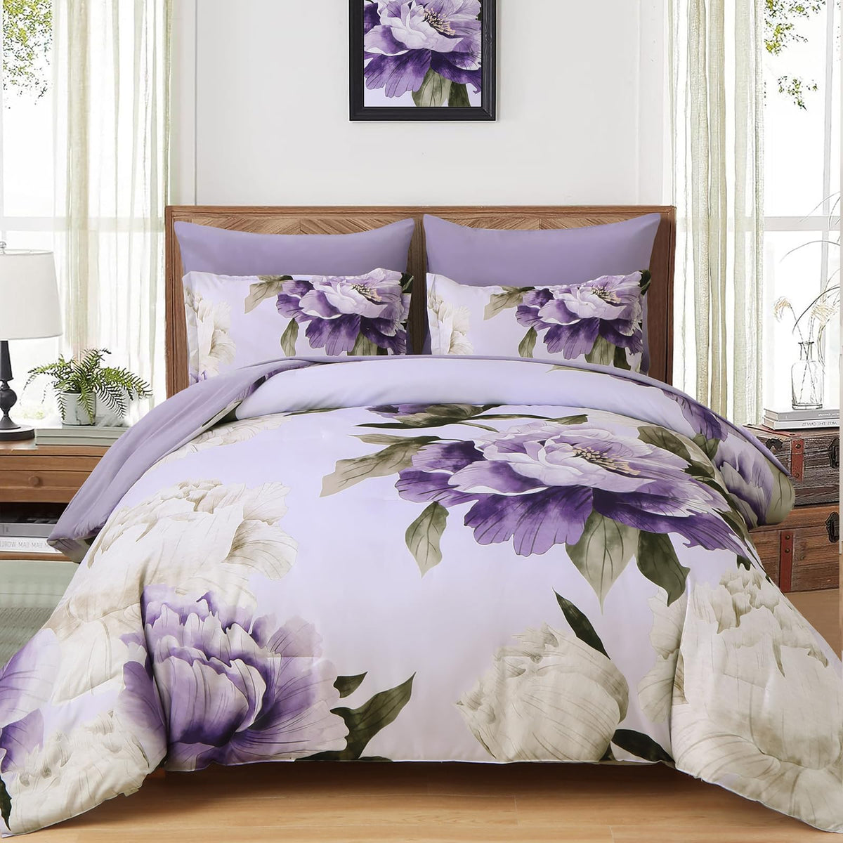 Dobuyly Purple Queen Comforter with vibrant florals for a fresh bedroom look