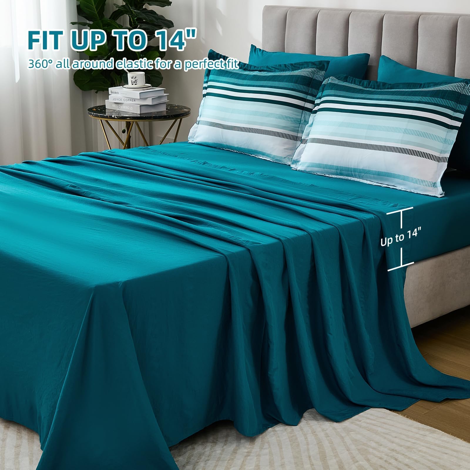 Dobuyly Teal Queen shams complete the coordinated ornamental look.