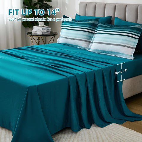 Dobuyly Teal Queen shams complete the coordinated ornamental look.