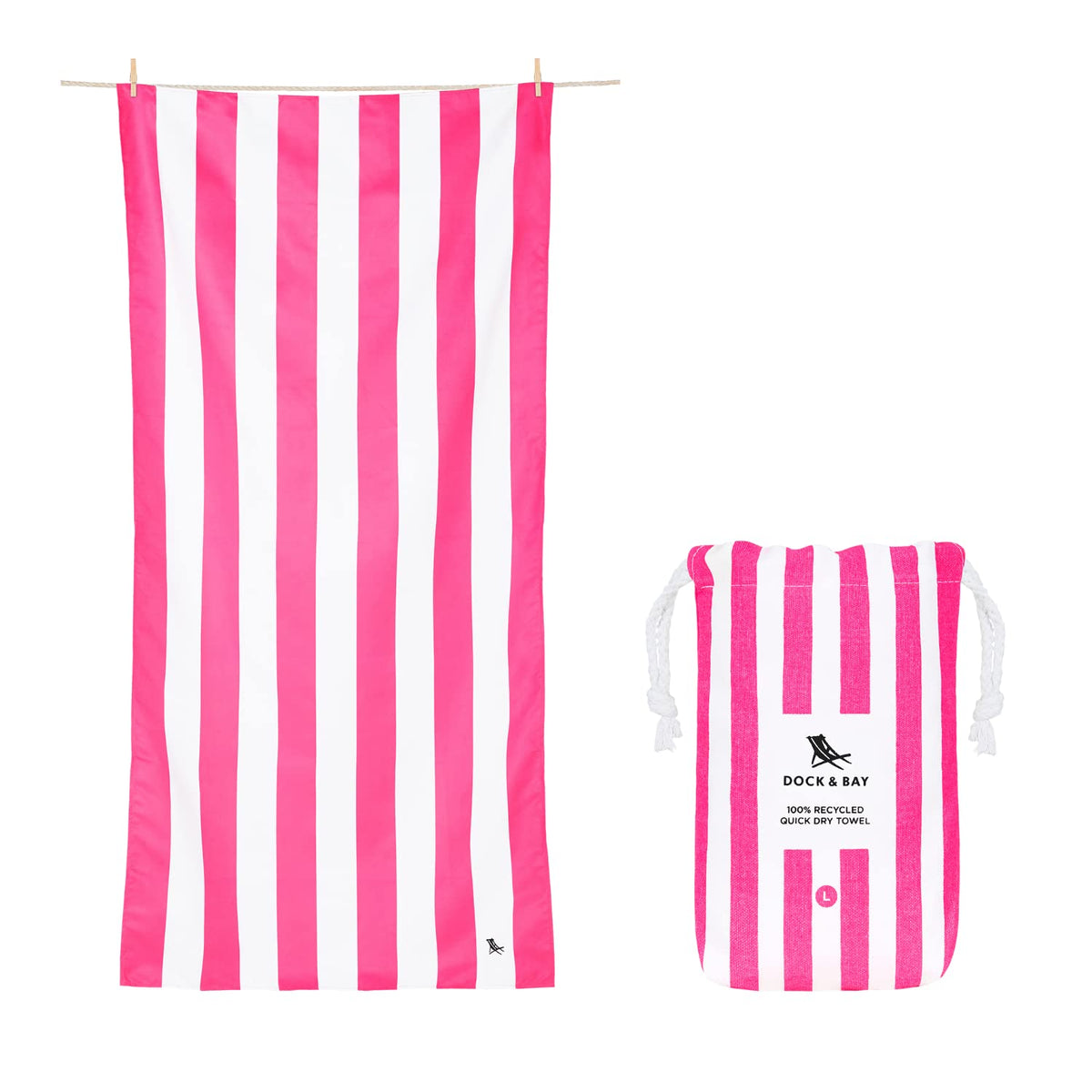 Dock & Bay cabana pink towel large, quick-drying and sand-free for beach days.