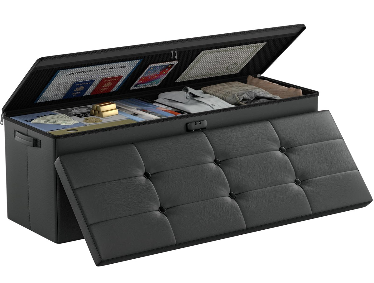 DocsSafe fireproof storage ottoman bench for protected documents and valuables.