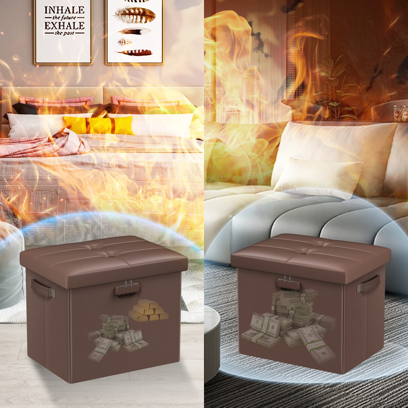 DocSafe storage ottoman with lock and handle ready for transport.