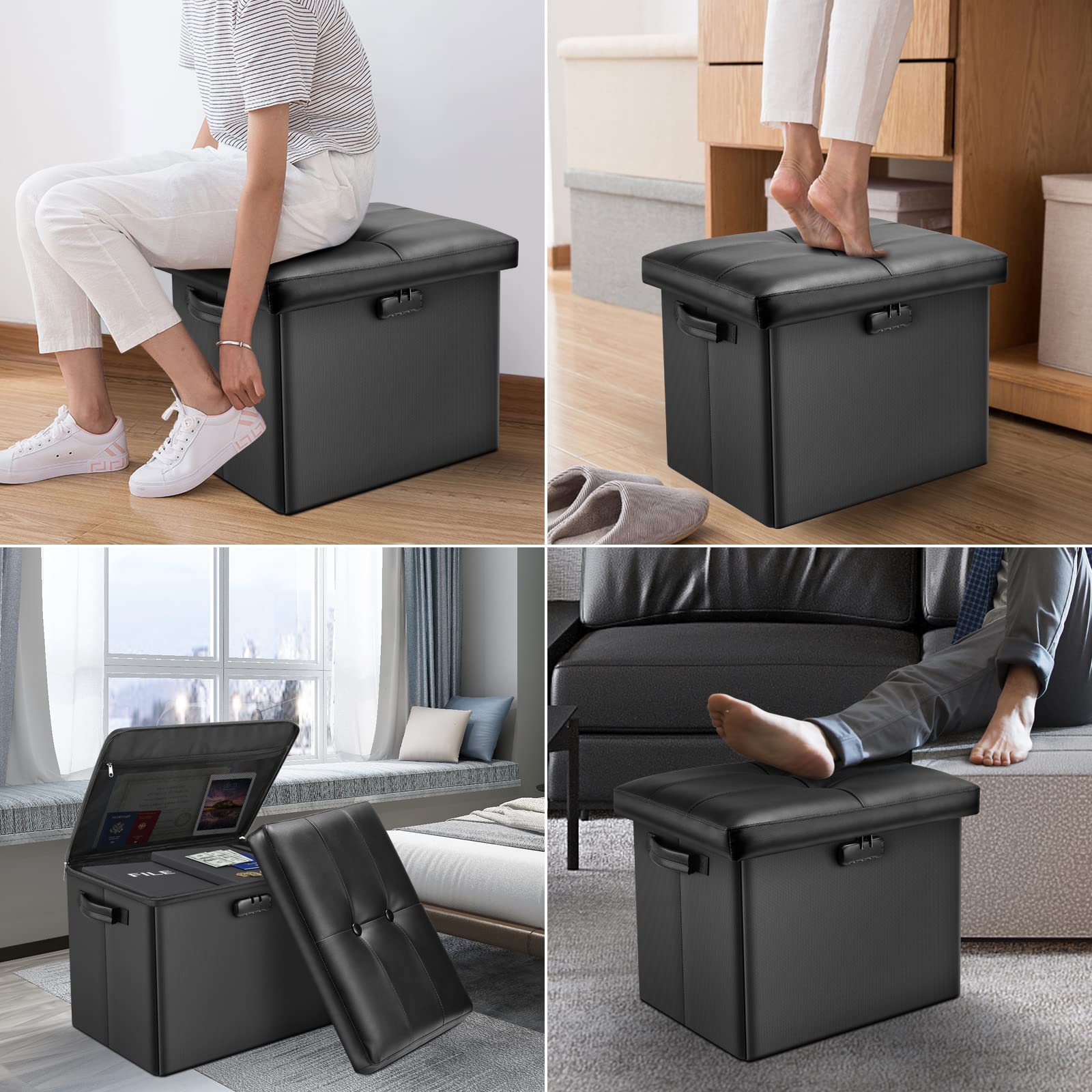 DocSafe fireproof waterproof ottoman seat with PVC leather for durable daily use