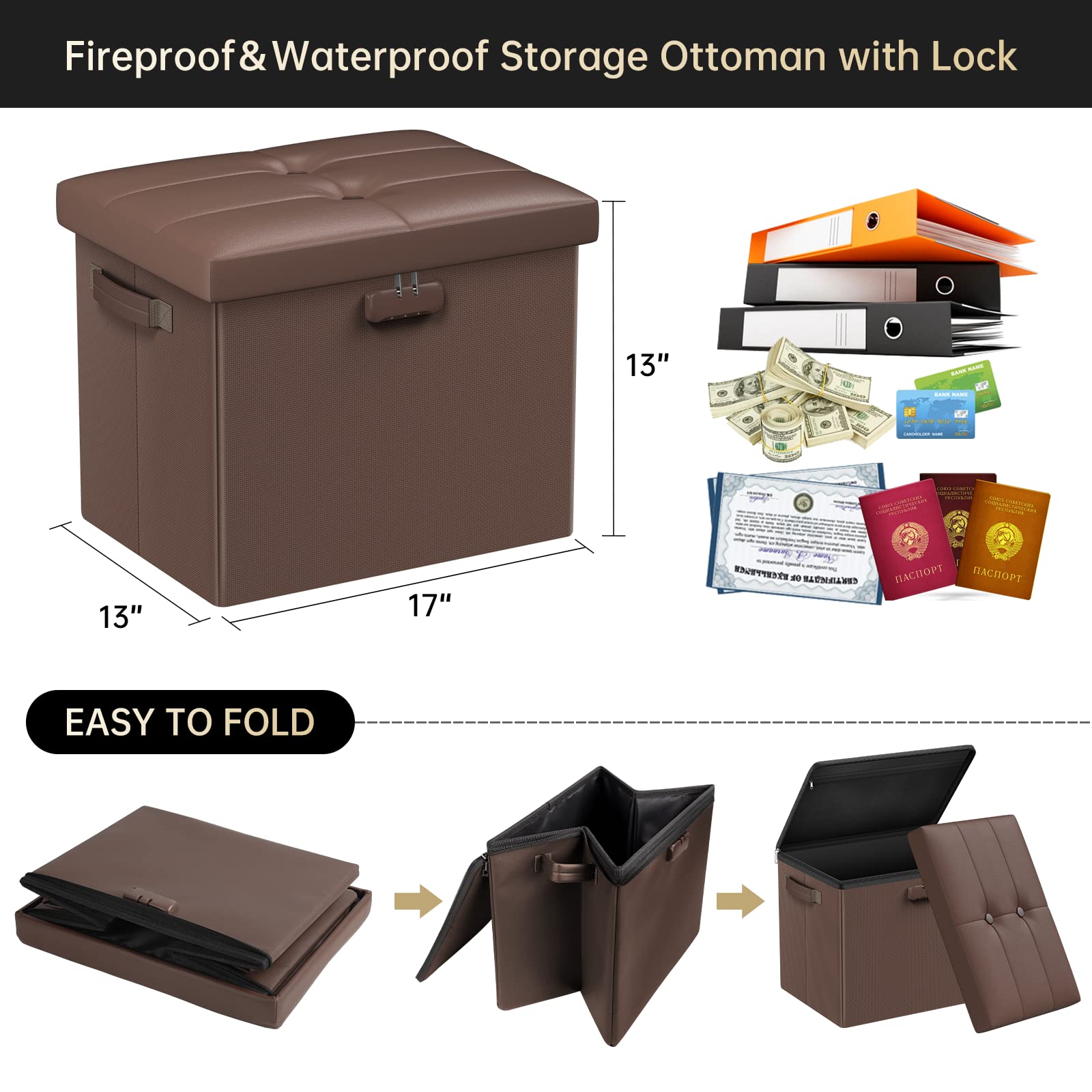 DocSafe foldable ottoman shown in compact, flat-pack form.