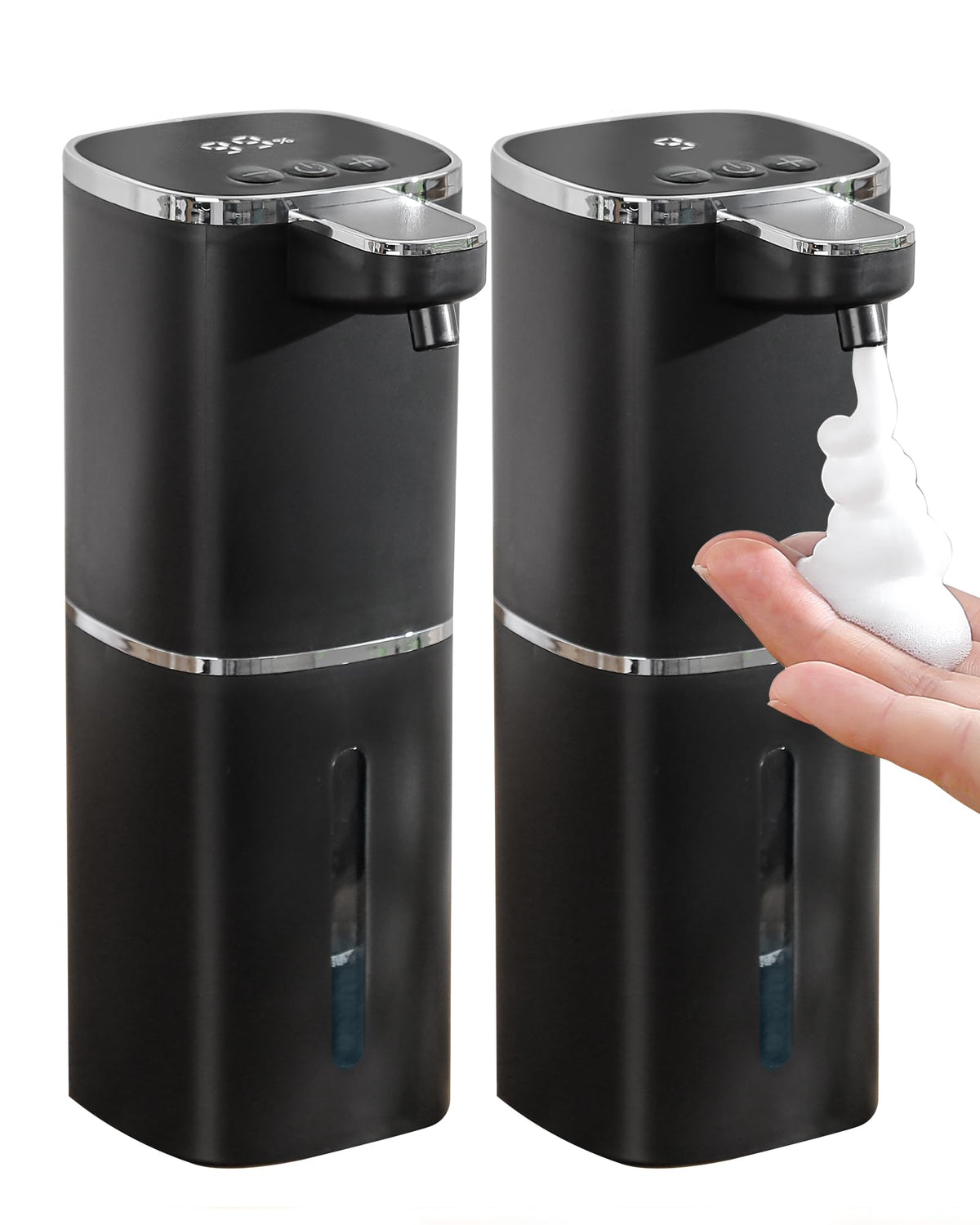 DODO MEKIA front view of the 2 pack foaming dispenser showing touchless operation
