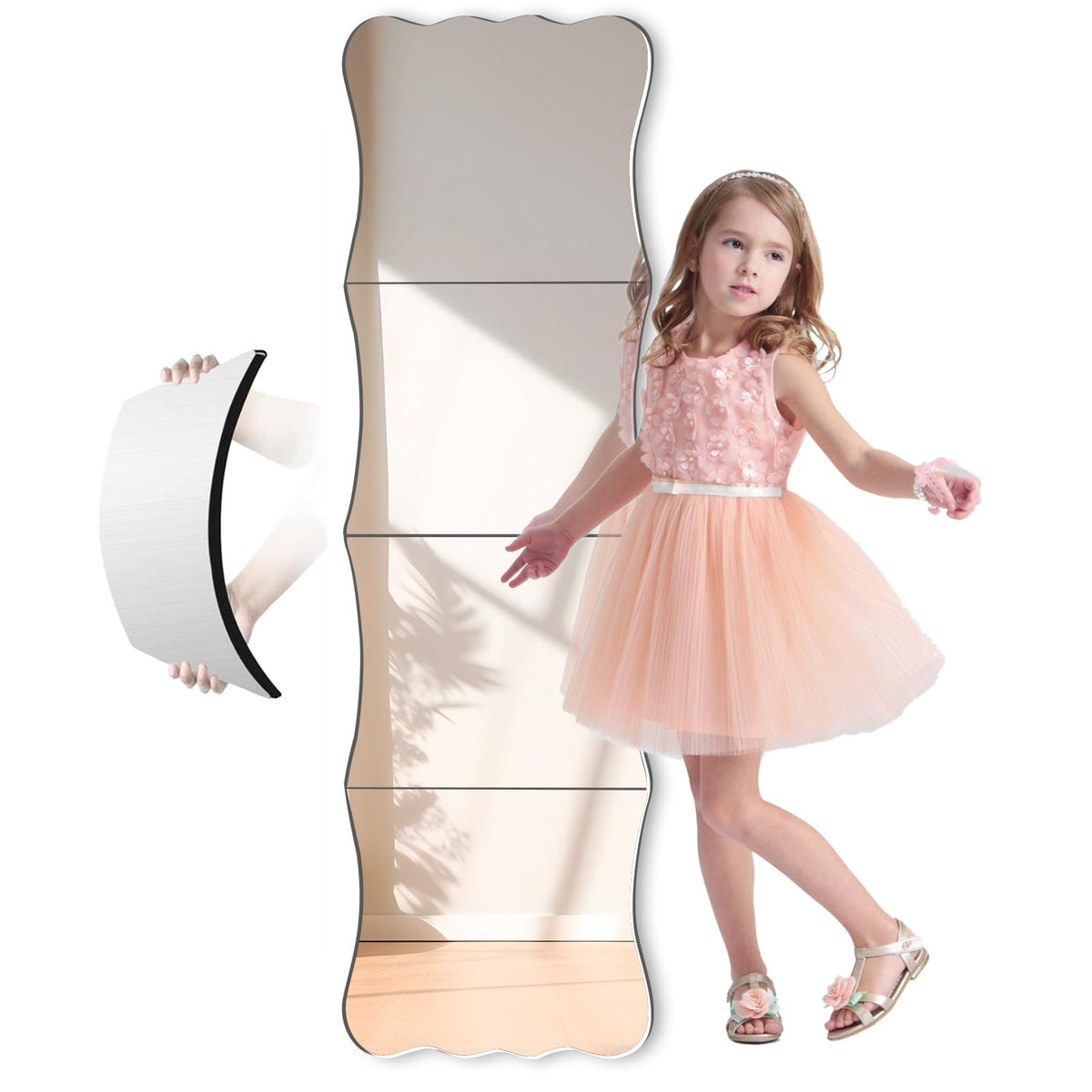 Doeean Wavy mirror tile full-length 4-pack for safe, shatterproof reflections in any room.
