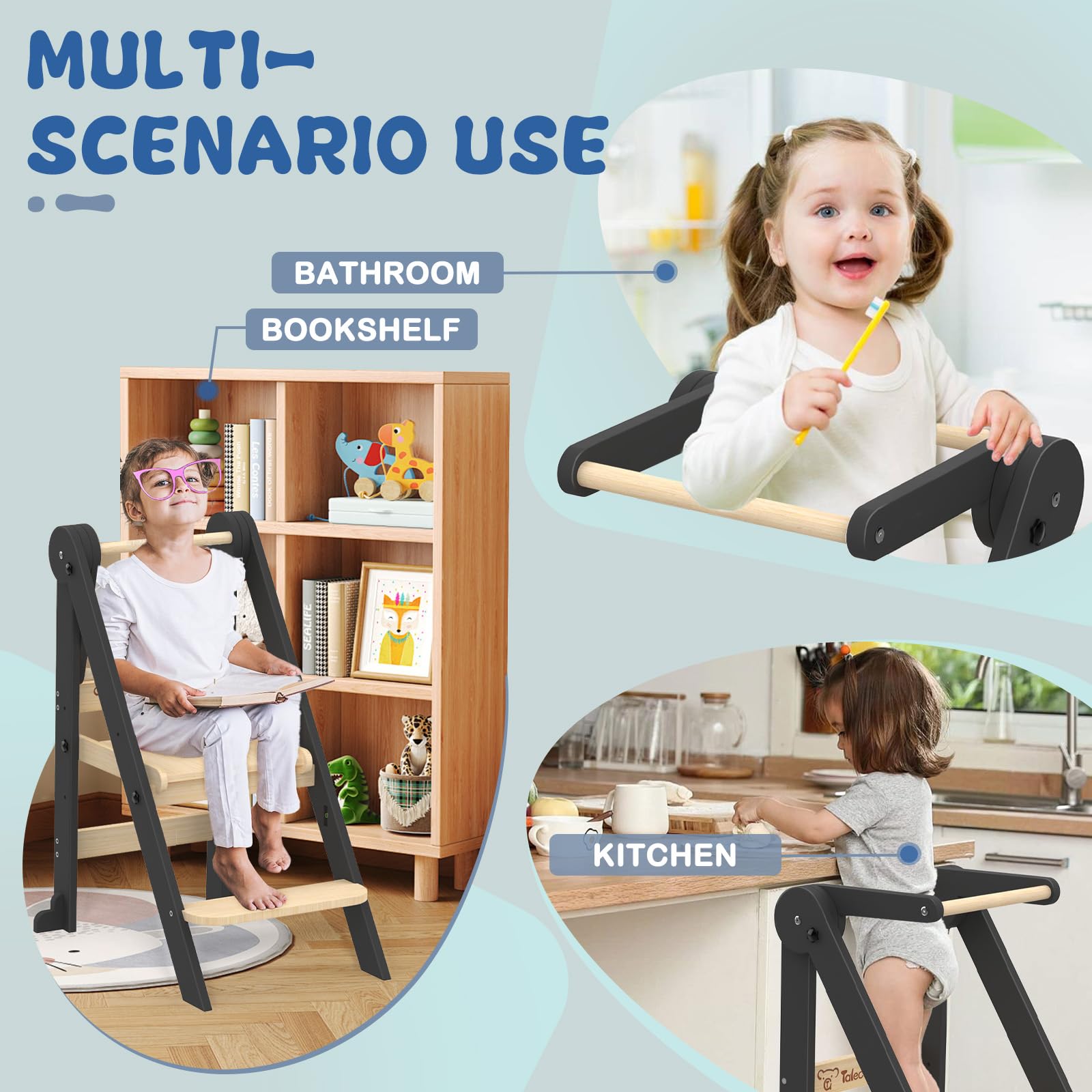 Doerpuz child reaching the sink with the stool for hands-on tasks