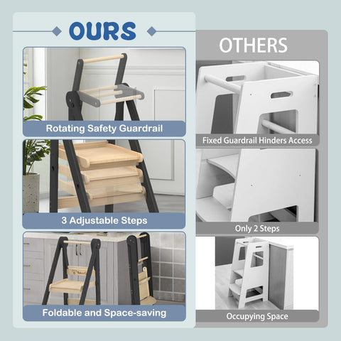 Doerpuz fold-flat stool stored neatly in a small kitchen space