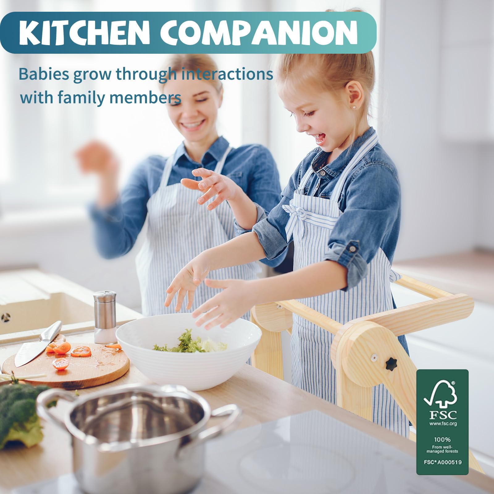 Doerpuz toddler tower suits kitchen, bathroom, and study for reach improvement.