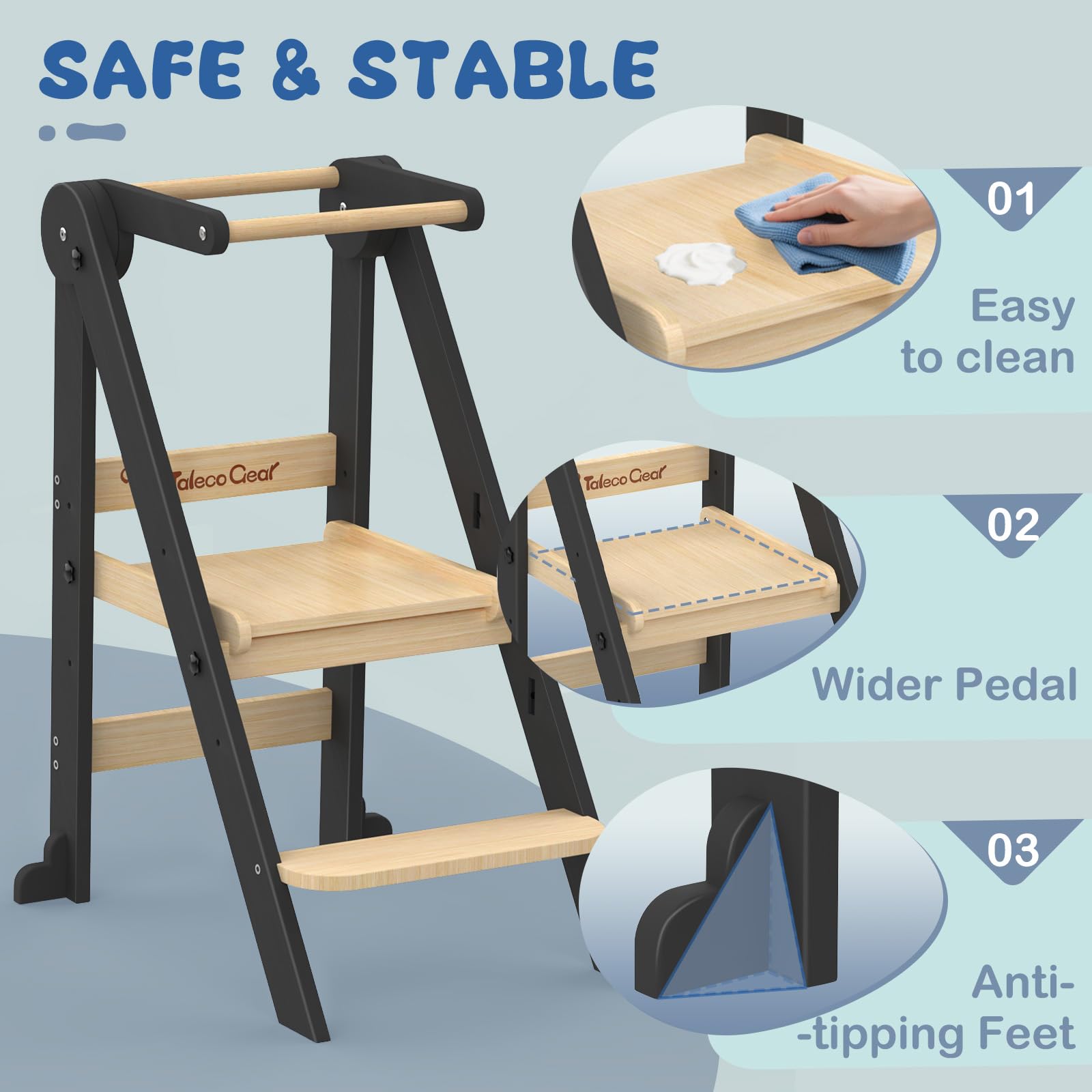Doerpuz wooden tower with safety rails and wide pedal for secure climbing