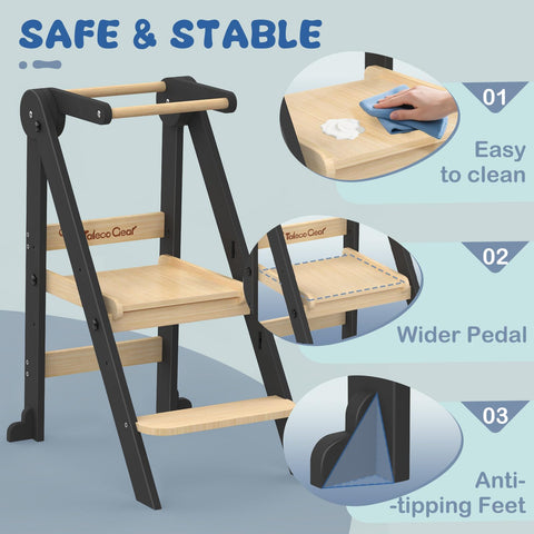 Doerpuz wooden tower with safety rails and wide pedal for secure climbing