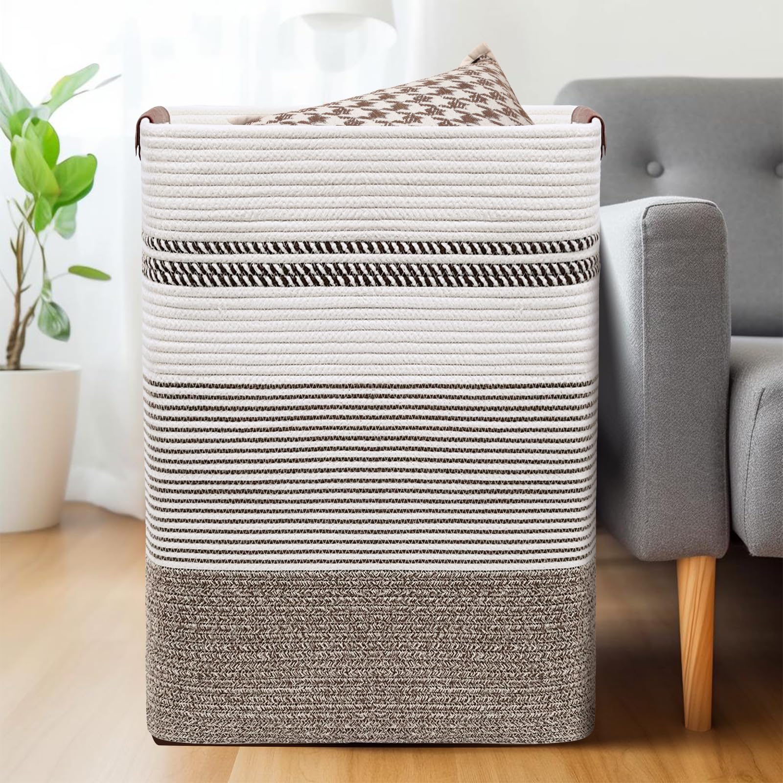 DOFASAYI decorative storage basket in rice brown white color brings calm to any room