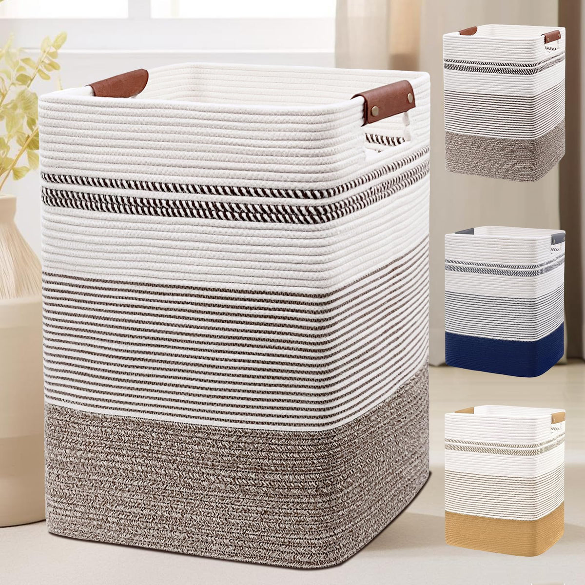 DOFASAYI 85L laundry basket with leather handles for easy home organization
