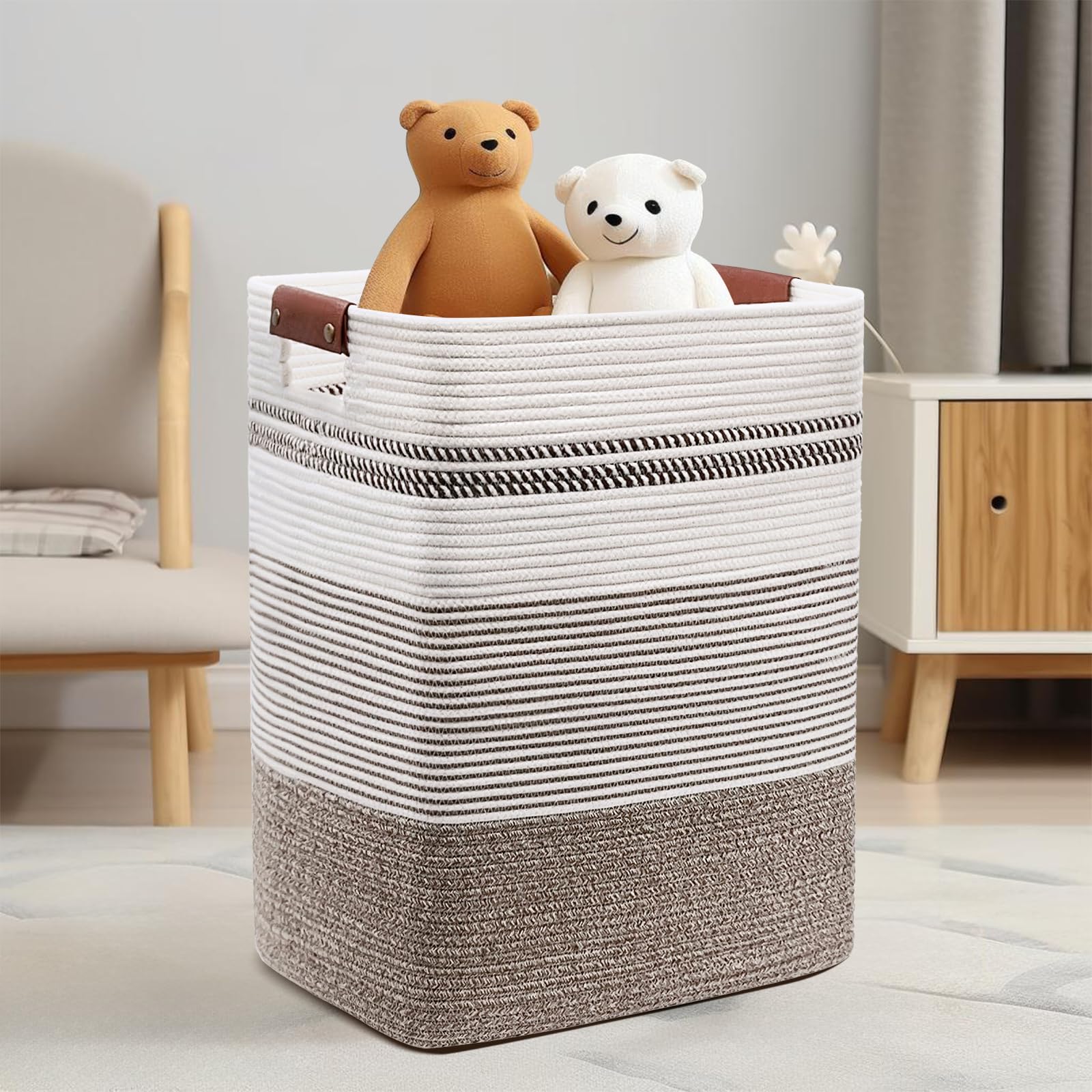 DOFASAYI leather handl es basket offers stylish storage with durable handles