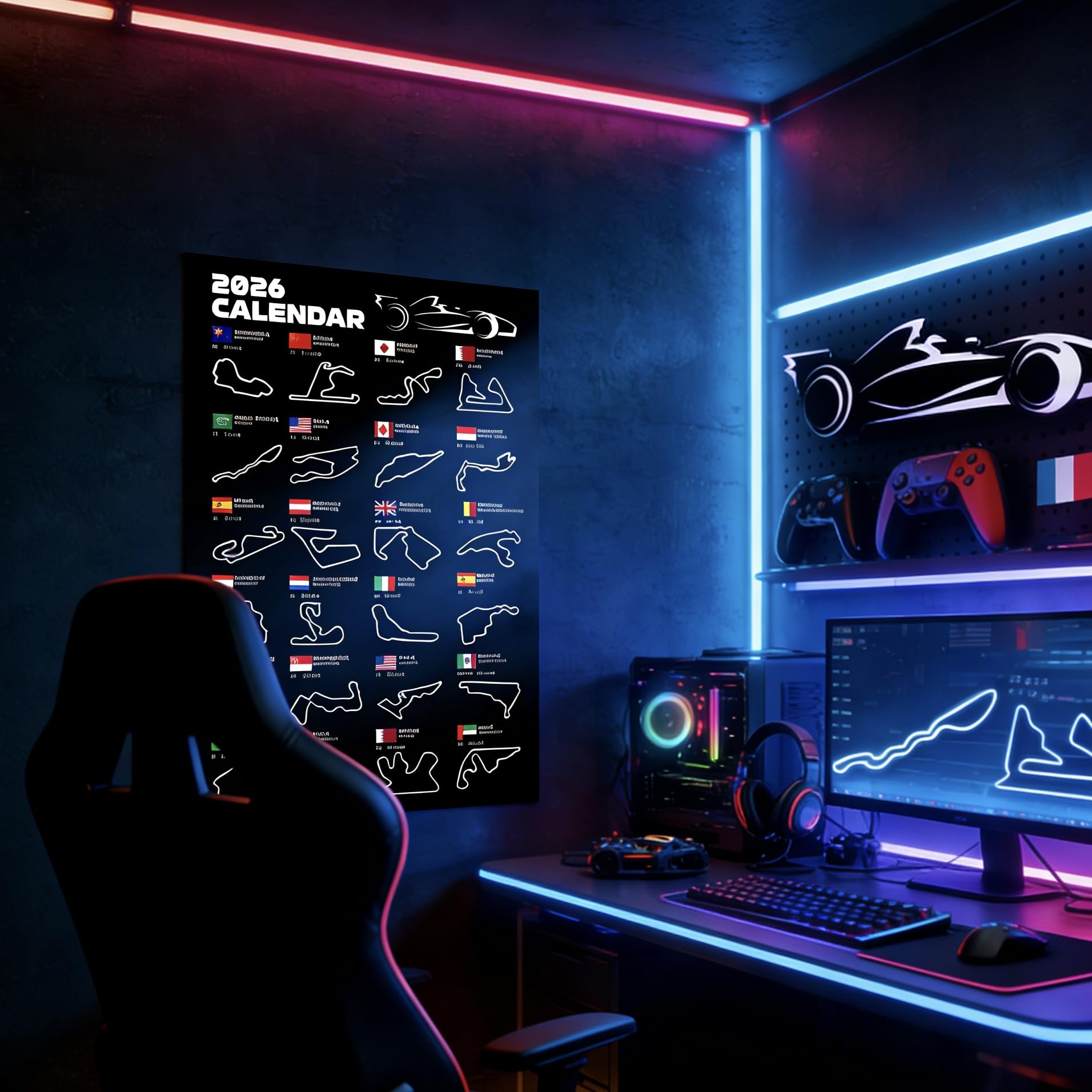 Doforyou F1 poster in youth room as racing decor centerpiece