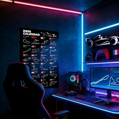 Doforyou F1 poster in youth room as racing decor centerpiece