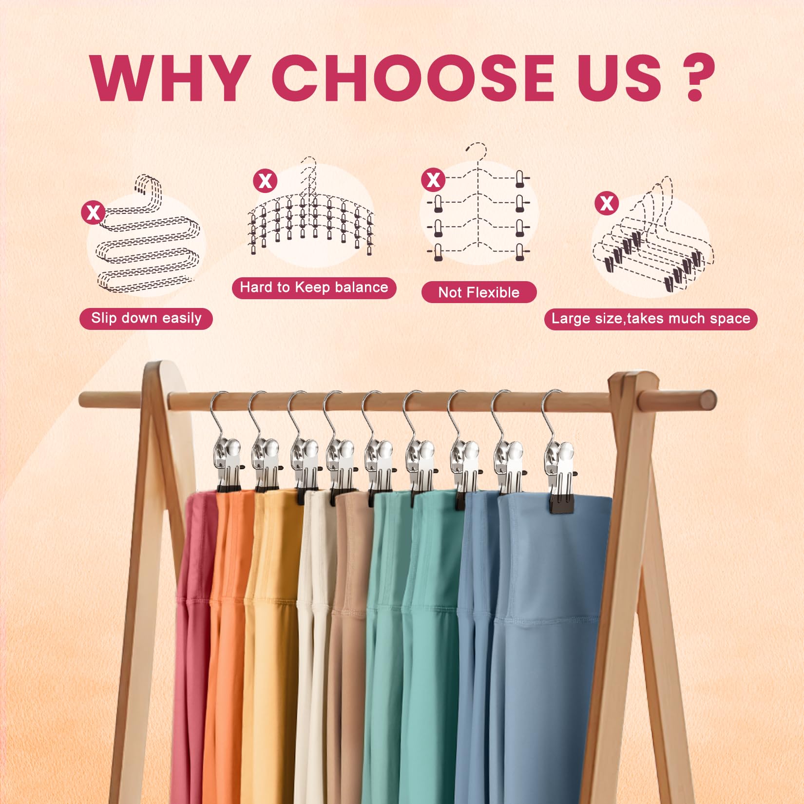 DOIOWN durable clip hangers suited for jeans, skirts, hats, and more.