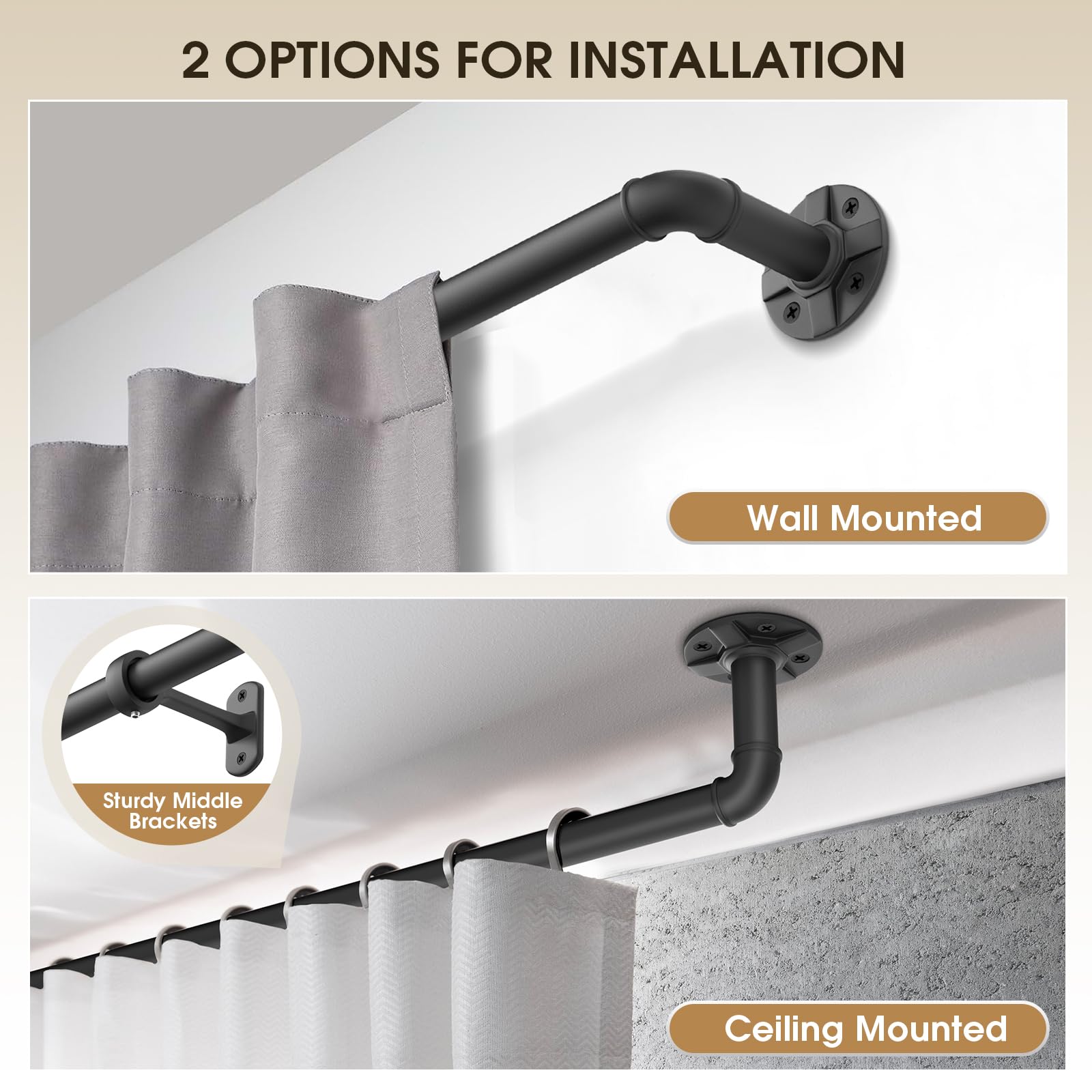 Matte black DOJUWIN brackets provide sturdy mounting and clean lines.