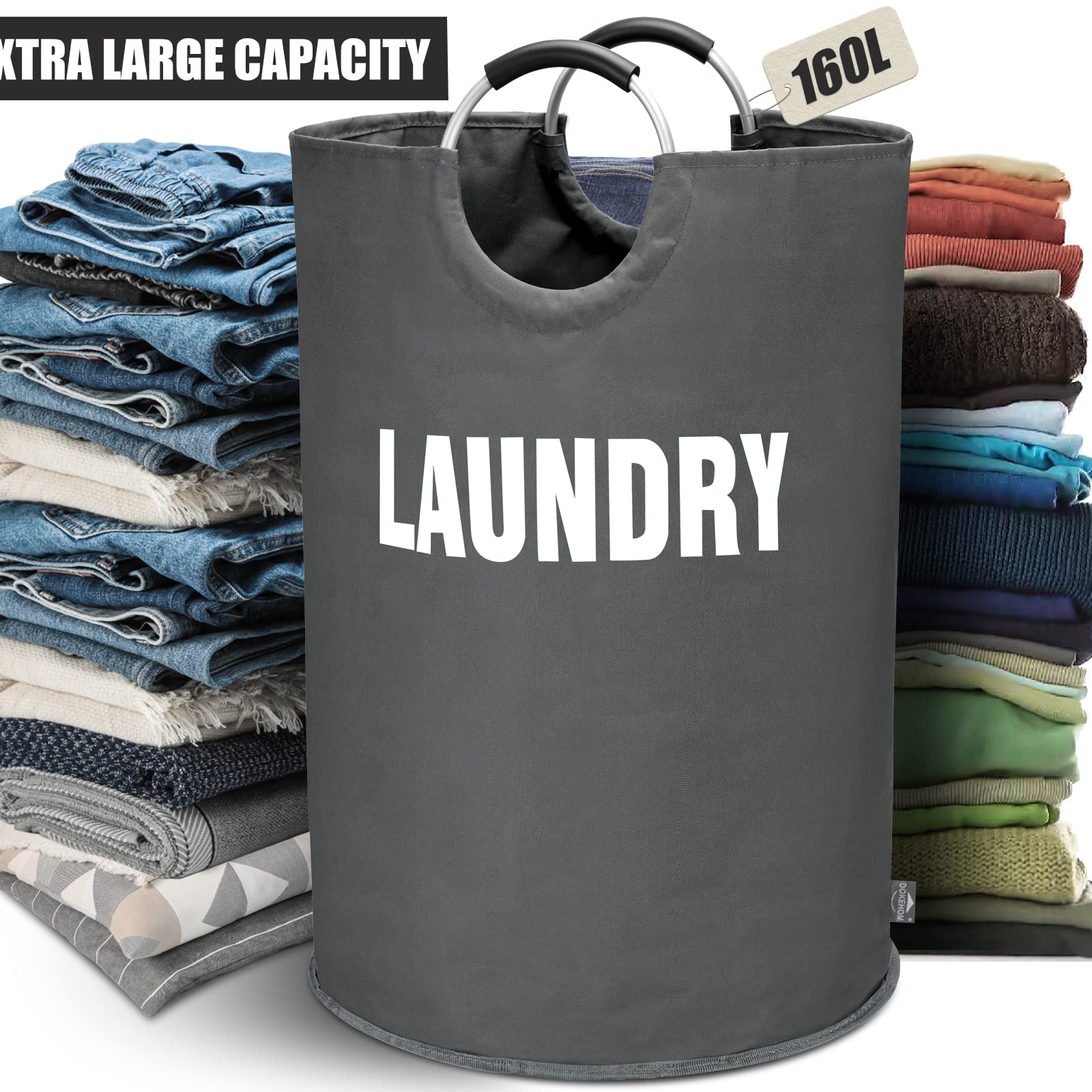 DOKEHOM 160L foldable laundry basket folded for compact storage.