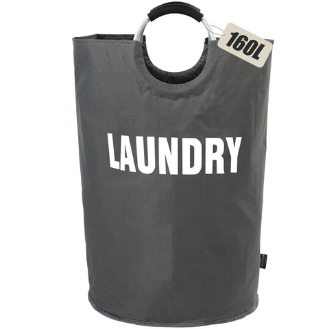 DOKEHOM 160L foldable laundry basket front view with aluminum soft-grip handle for easy transport.