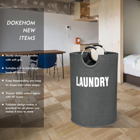 DOKEHOM 160L foldable laundry basket close-up of sturdy handle for comfortable carrying.