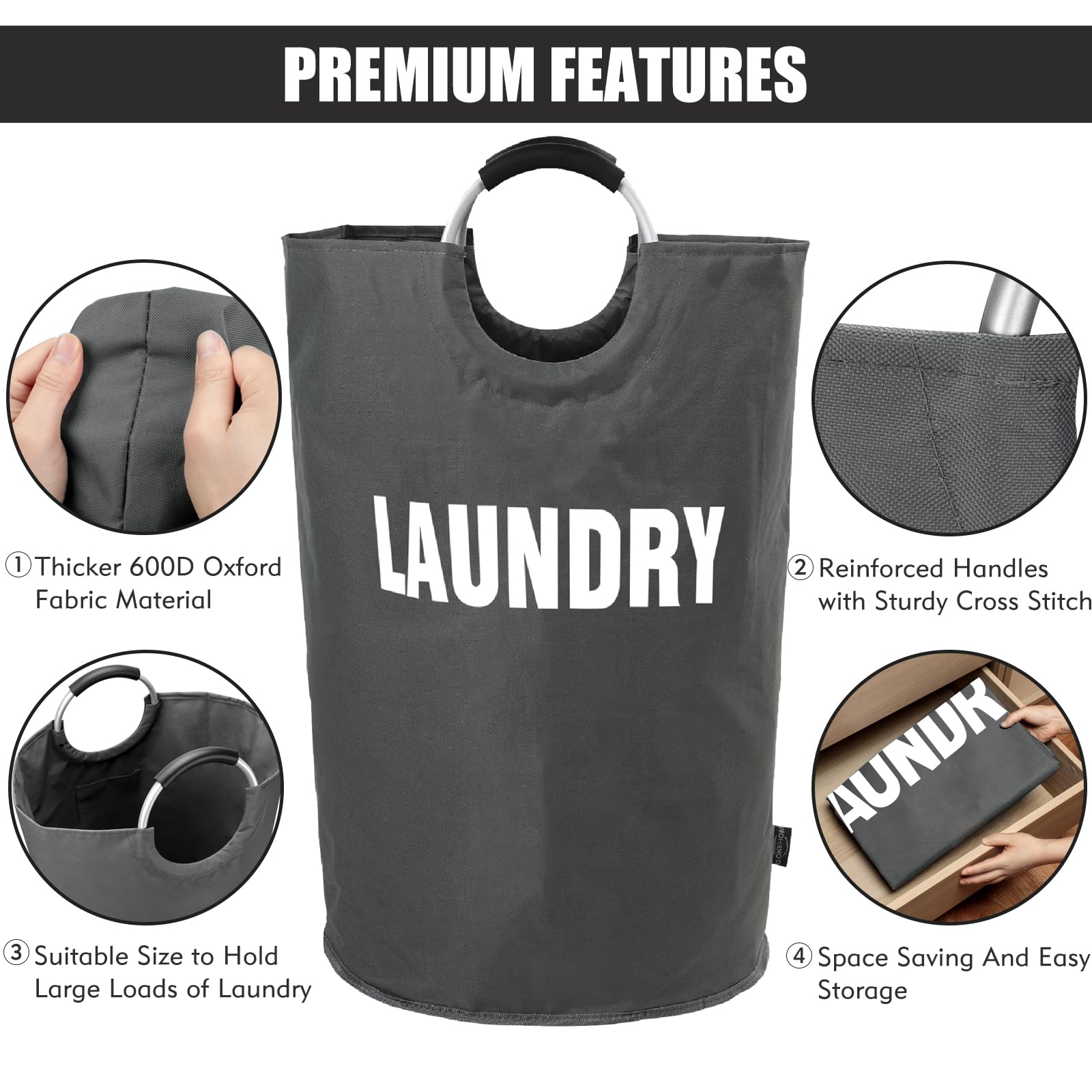 DOKEHOM 160L foldable laundry basket in a closet for organized laundry.
