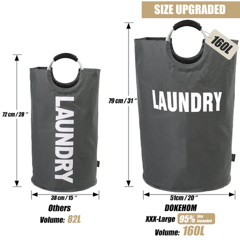 DOKEHOM 160L foldable laundry basket interior showing waterproof PE coating.
