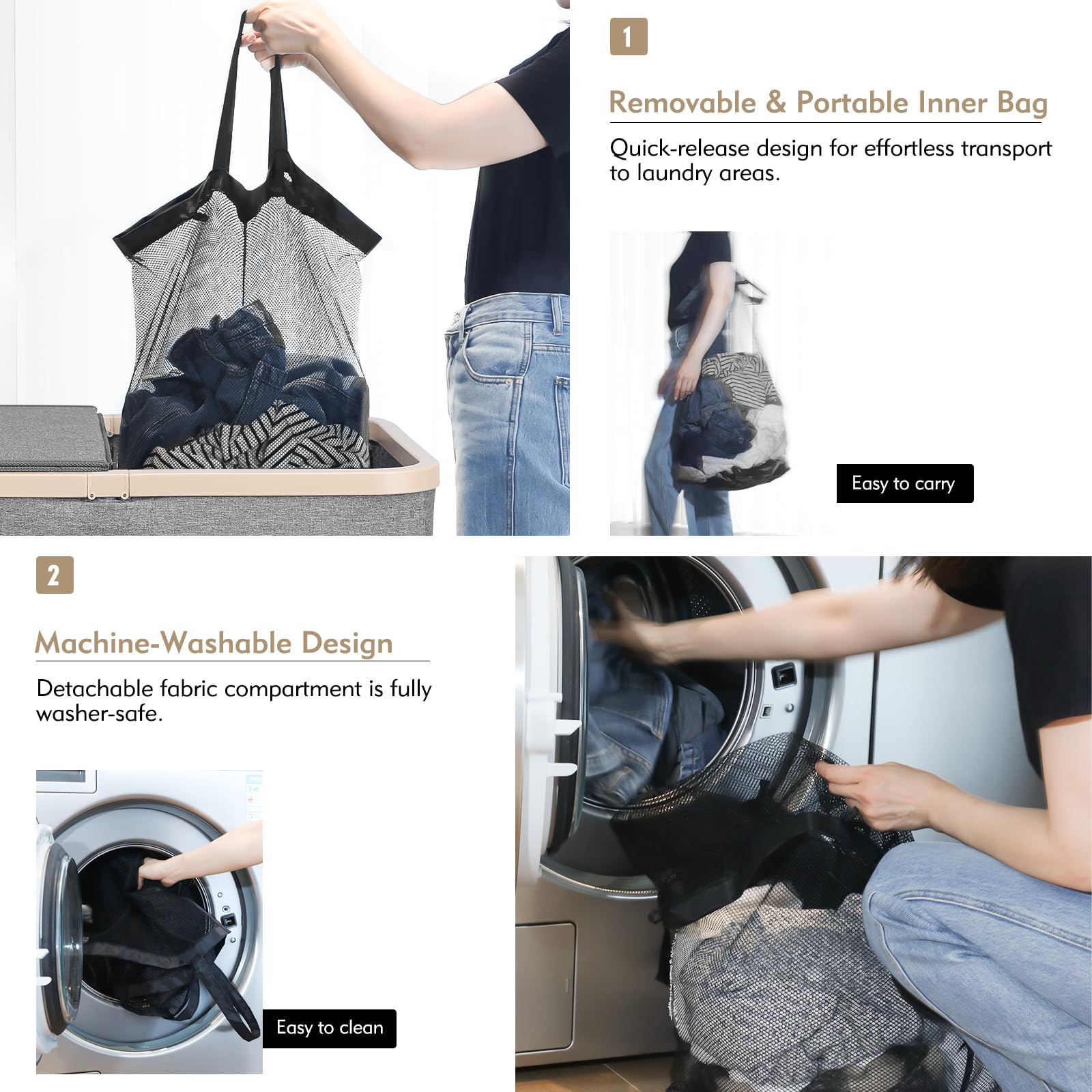 Built-in odor-sealing lid helps keep laundry contained