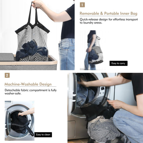Built-in odor-sealing lid helps keep laundry contained