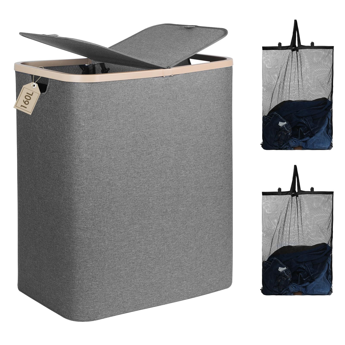 DOKEHOM 160L basket with removable lid for organized sorting
