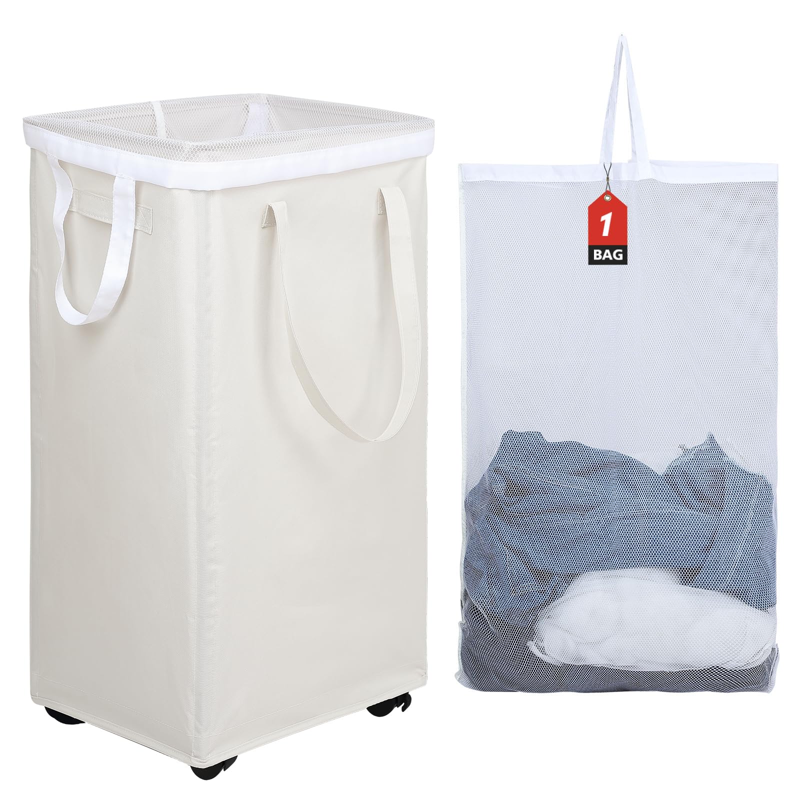 DOKEHOM 90L laundry basket with wheels for easy transport and corner storage.
