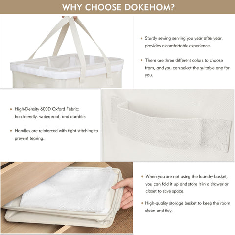 Beige DOKEHOM basket fits neatly in apartments and laundry rooms.