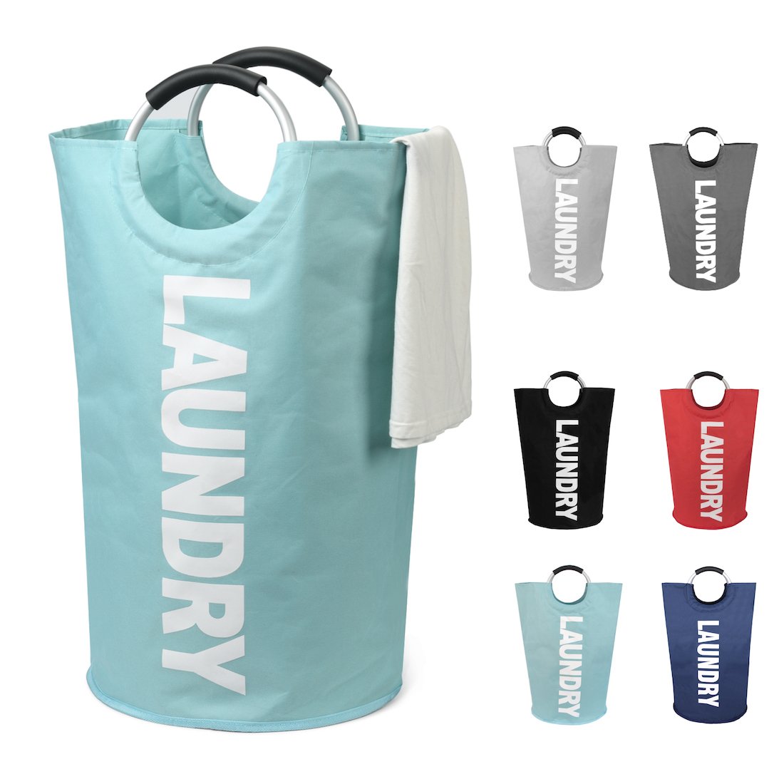 DOKEHOM 125L XL light blue collapsible laundry basket for bedrooms