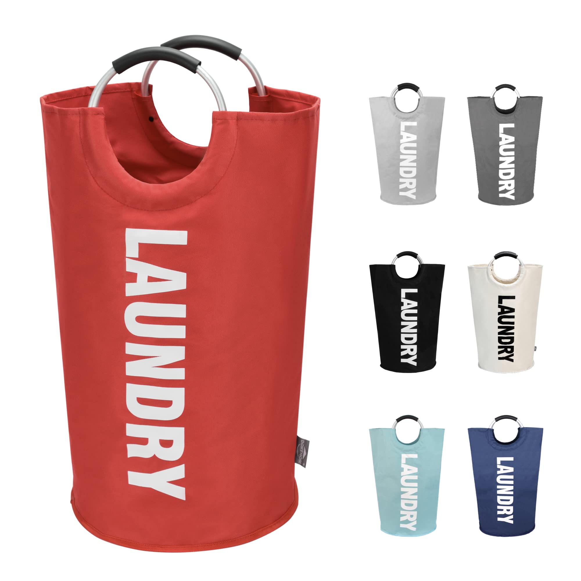 DOKEHOM 125L XL red collapsible basket ready for large laundry loads.