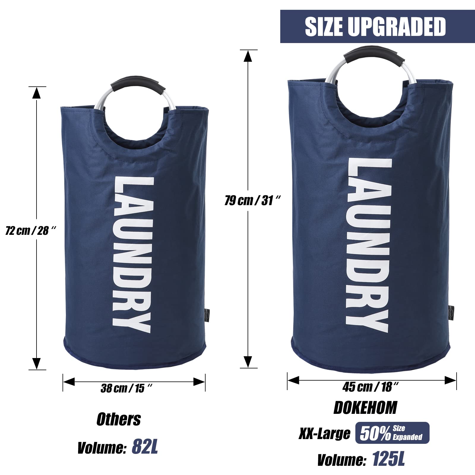 DOKEHOM 125L XL dimensions 17.7in diameter and 31in height for closet fit