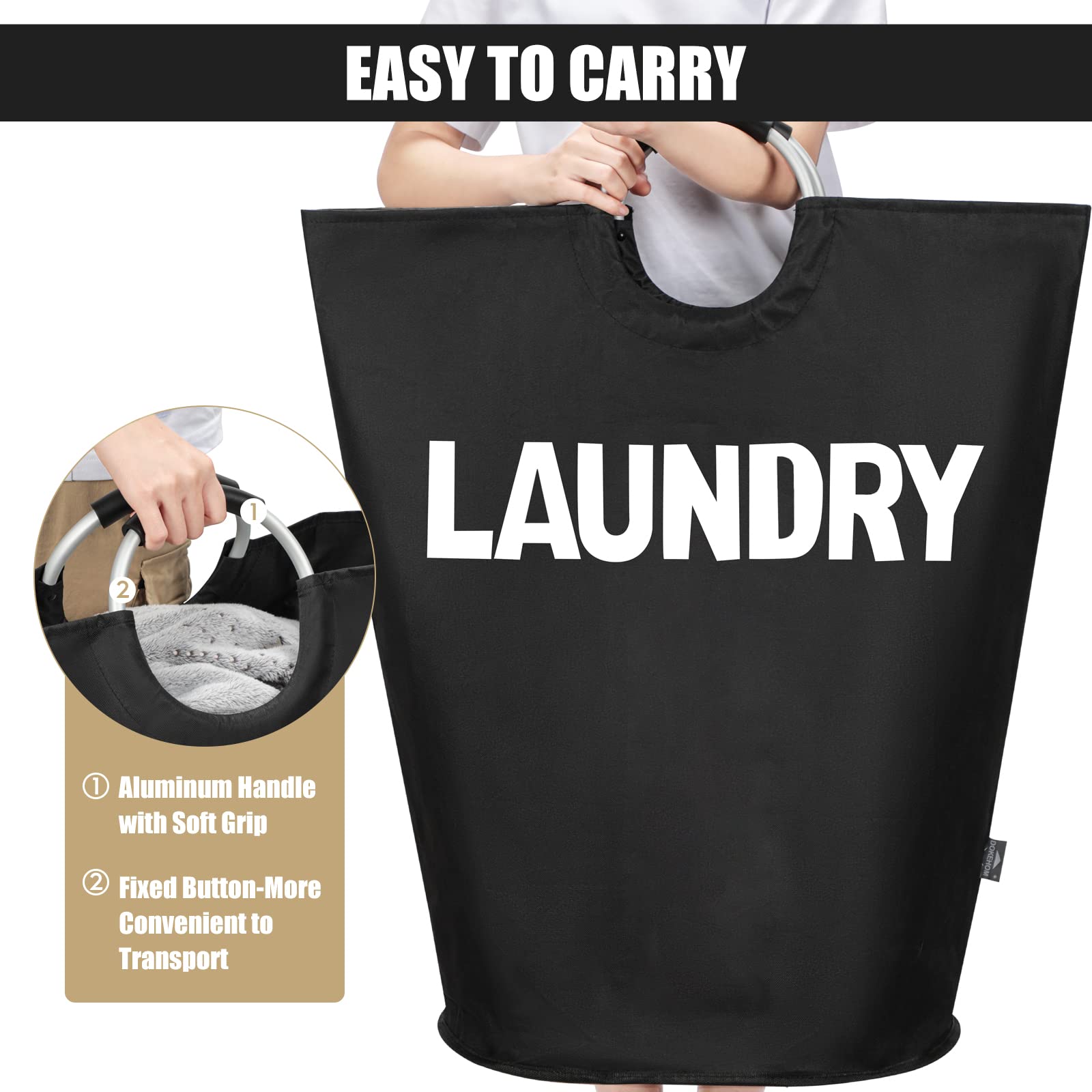 DOKEHOM 160L XXL laundry basket dimensions 20 inches diameter by 31 inches height.