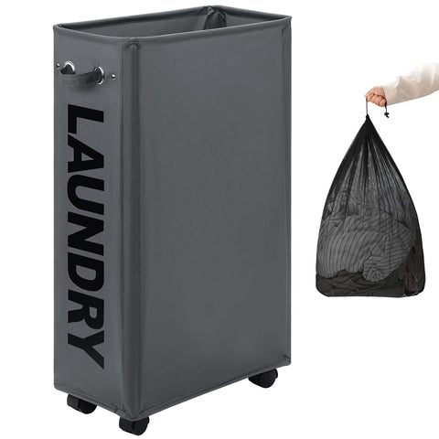 DOKEHOM 29-inch slim laundry basket on wheels for easy relocation and transport.