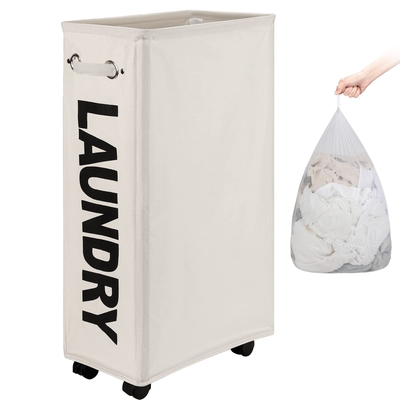 DOKEHOM 29-inch slim laundry basket with wheels for easy transport.