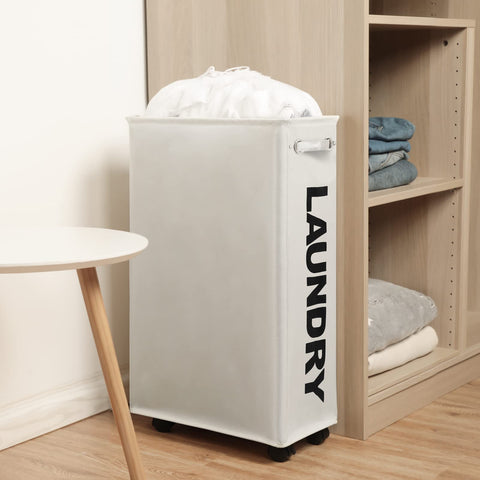 DOKEHOM beige collapsible laundry bin blends quietly with home decor.