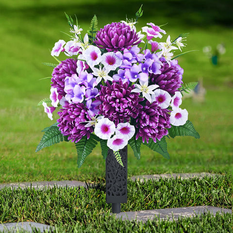 Dolicer artificial cemetery flowers bouquet assembly, a lifelike grave decor piece