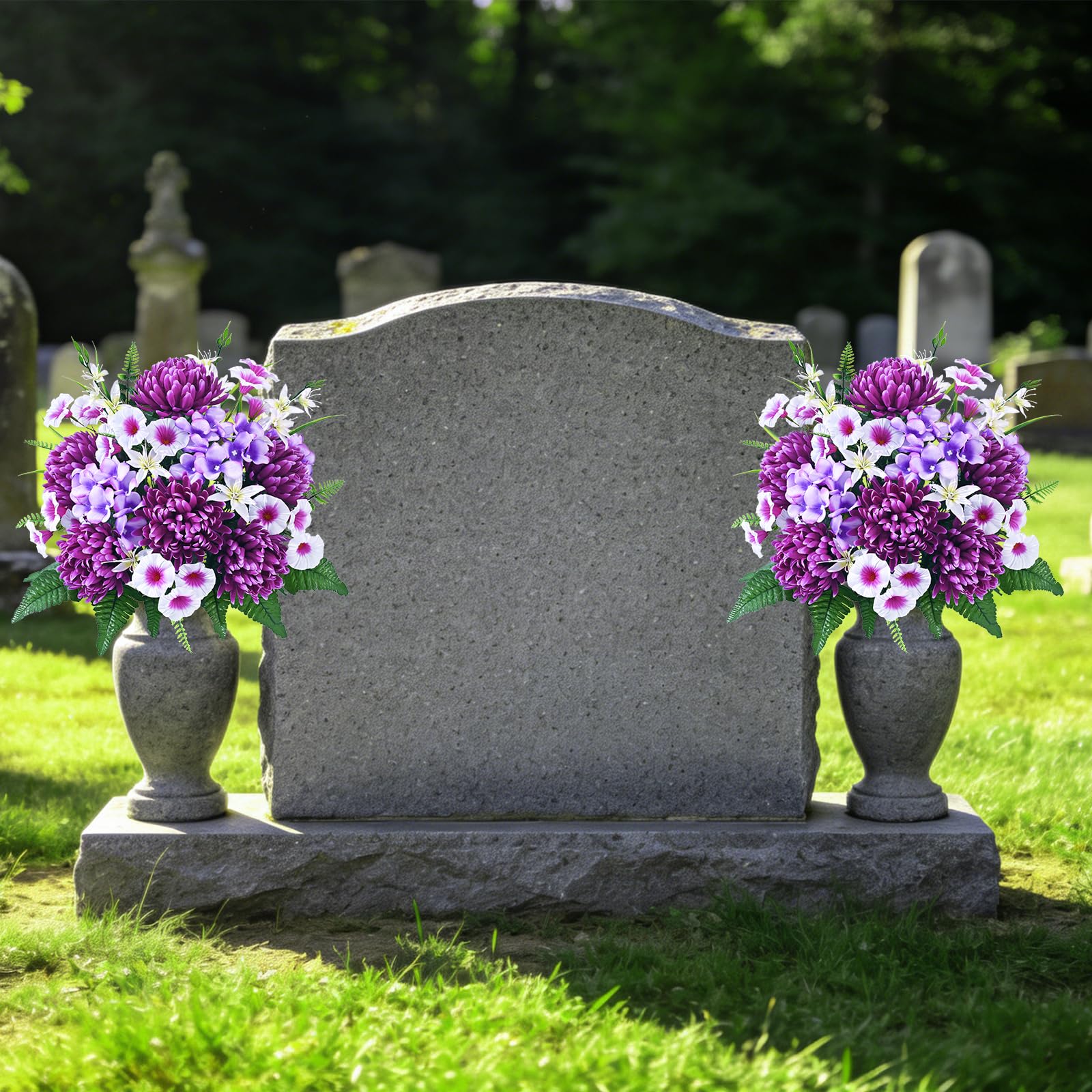 Dolicer set includes two bouquets and two ground-in vases for easy setup