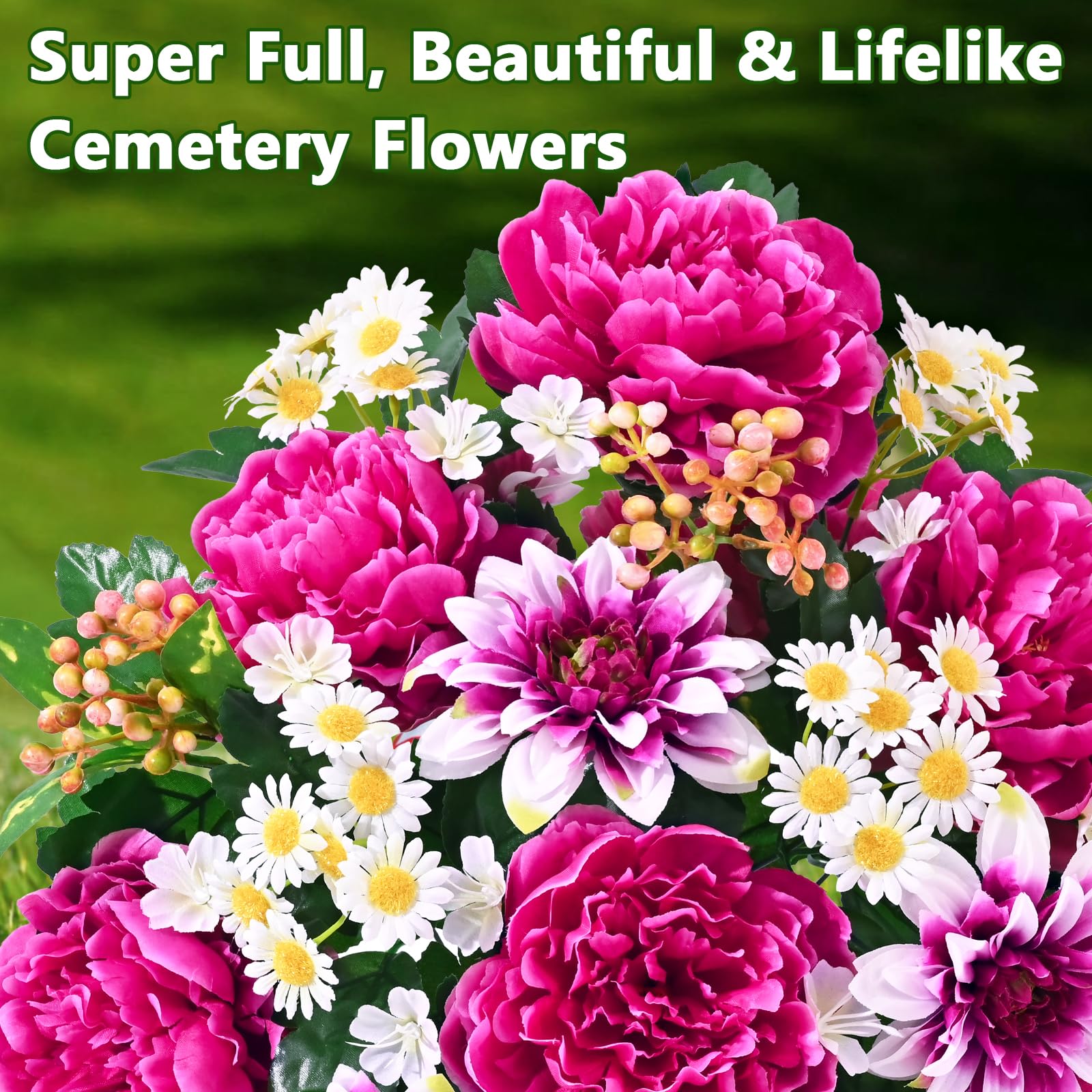 Dolicer silk grave flowers 27in bouquet enhances grave sites with vivid color.