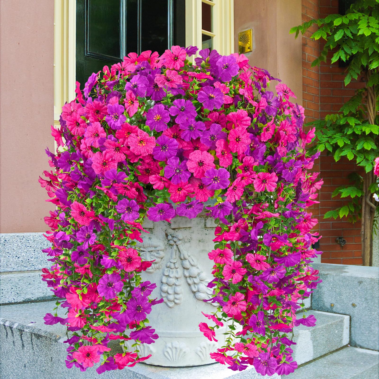 Dolicer silk outdoor hanging plants measure 30 inches for easy drape.
