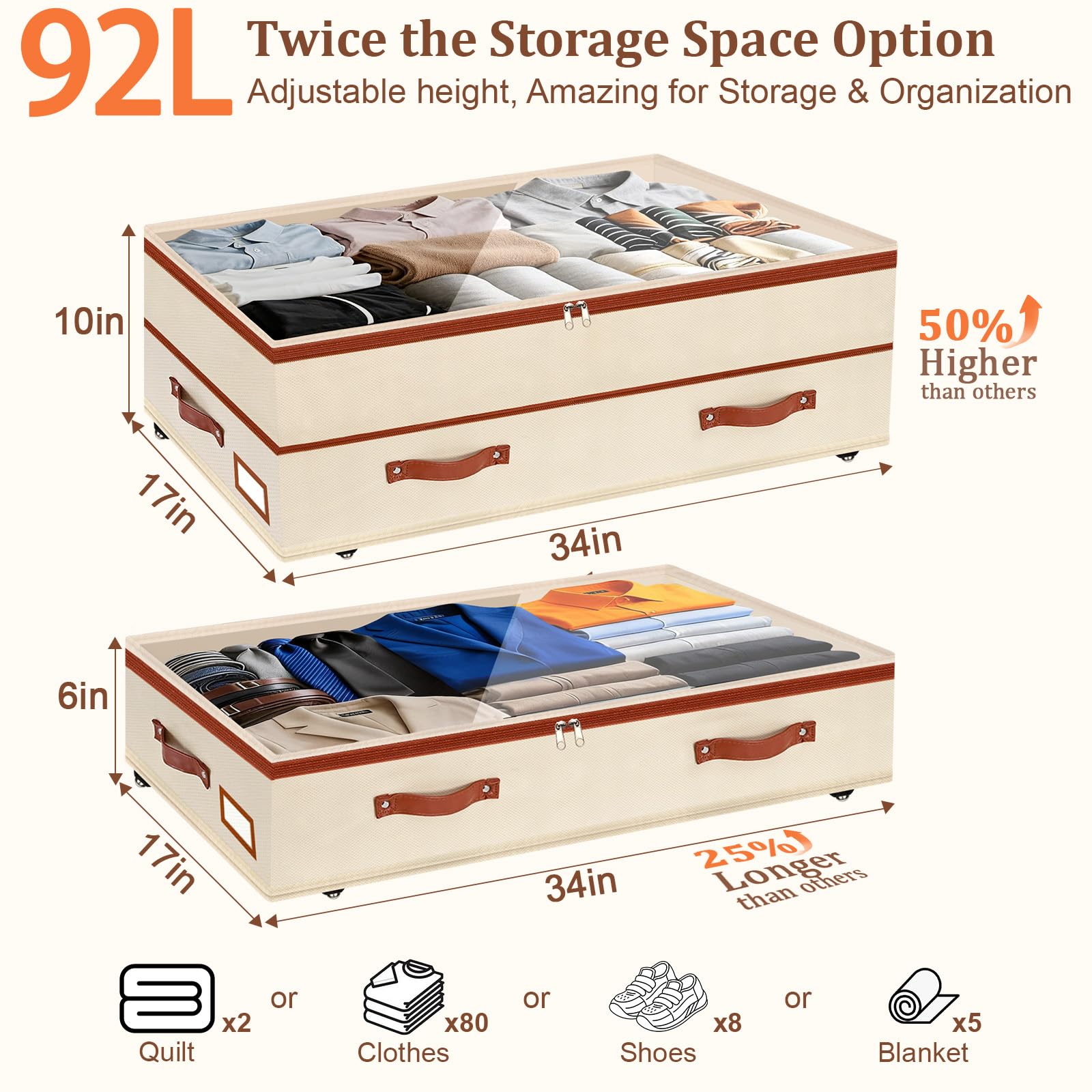 Dolicer under-bed storage 360-degree wheels glide on carpet