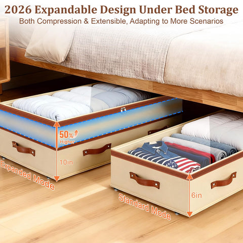 Dolicer under-bed storage height adjustable from 6 to 10 inches