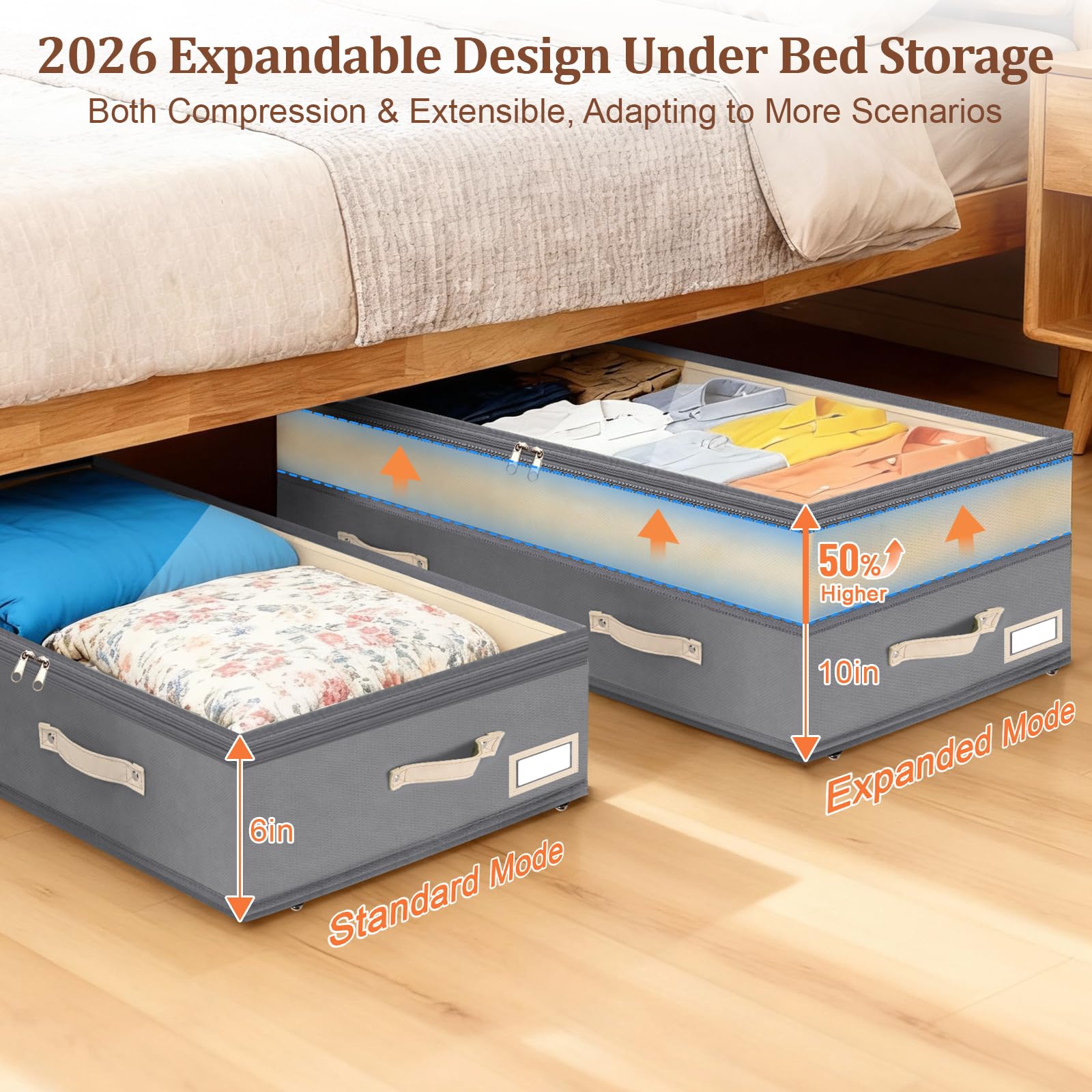 Dolicer 92L capacity under bed bin with adjustable height.