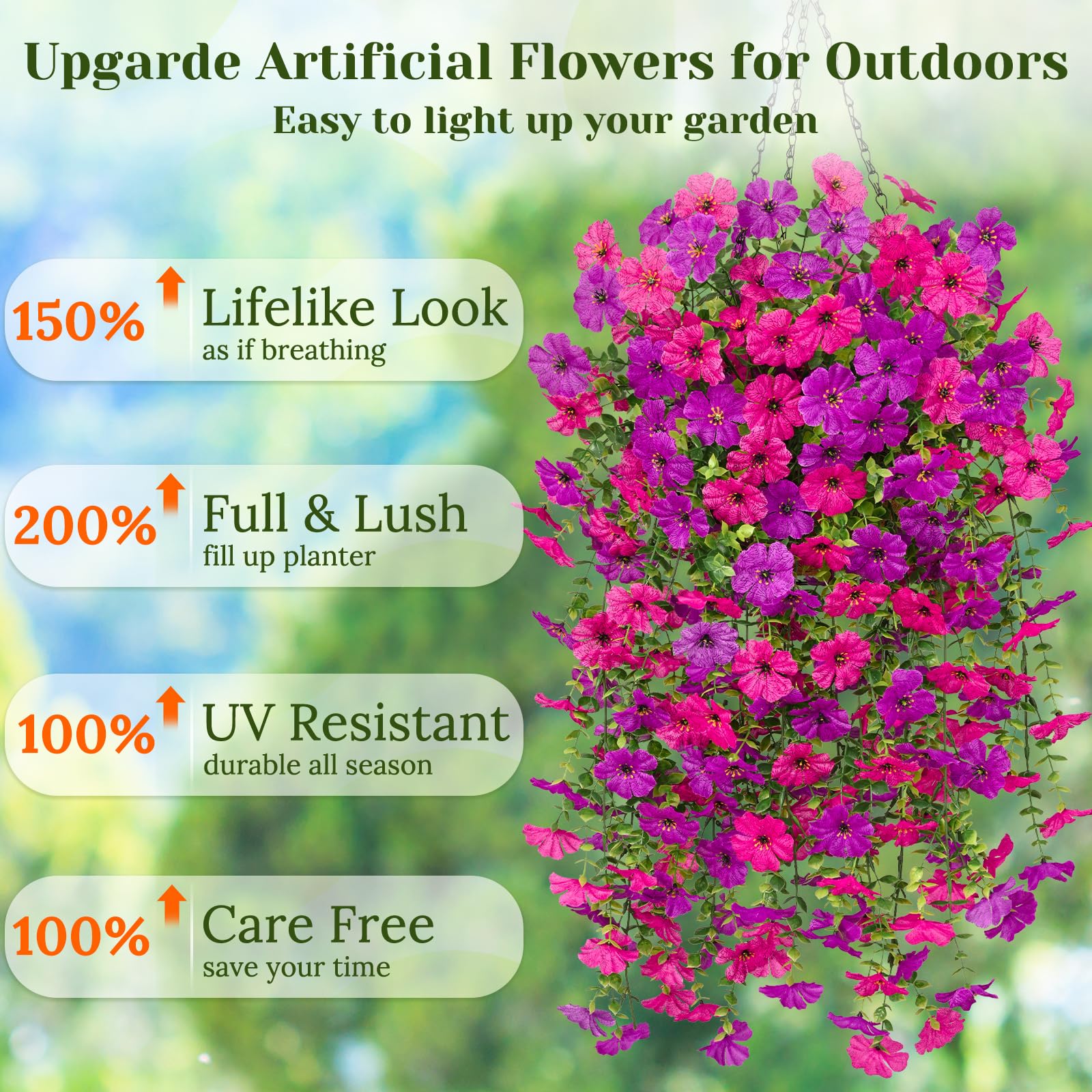 Dolicer UV-resistant artificial flowers maintain color in sun and wind.